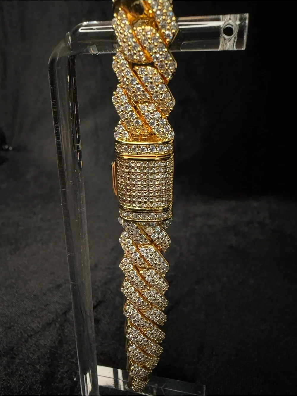 14K Stamped Gold Finish AAA CZ Iced Out Cuban Link 8in 12MM Bracelet Lock Box